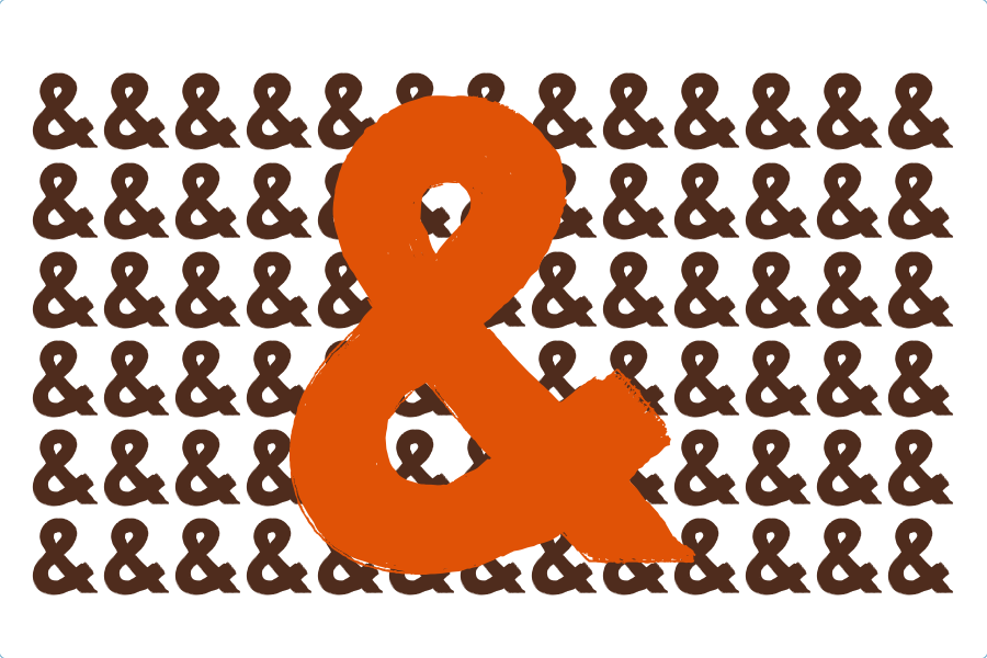 Big Orange Ampersand with Smaller Brown Ampersands in Background