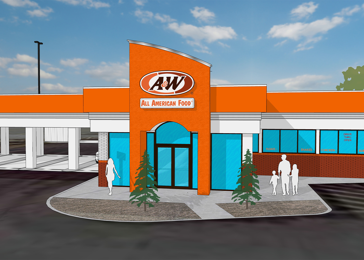 Rendering of A&W Restaurant exterior in Belleville, Illinois.