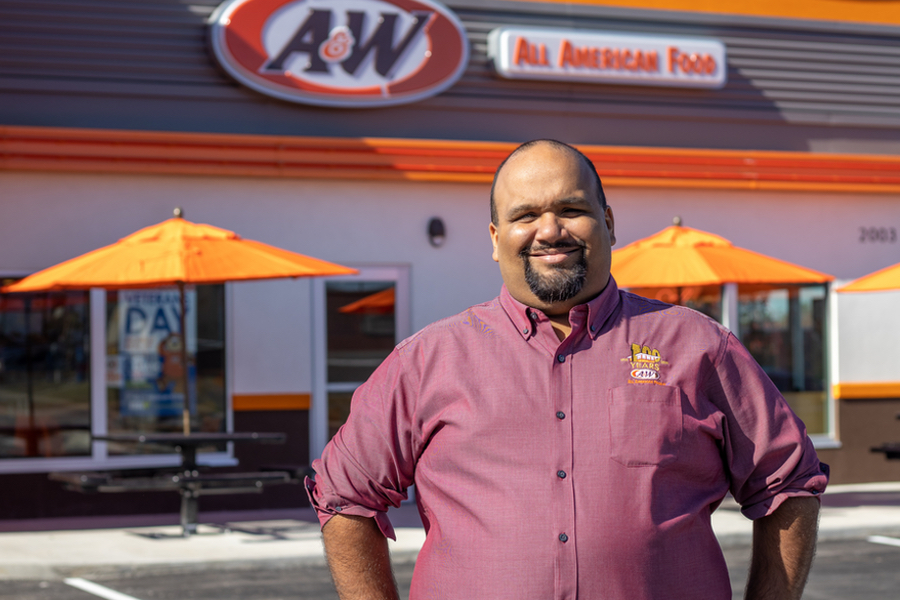 Jack standing in front of an A&amp;amp;W Restaurant