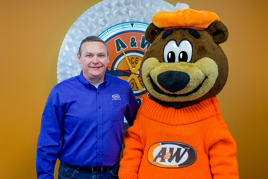 Randy Cordray and Rooty the Great Root Bear